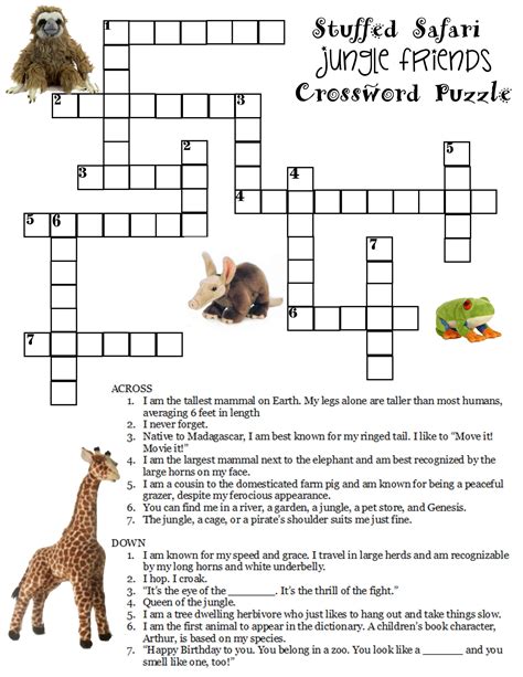 Fun Crossword Puzzles For Kids Theme Animals